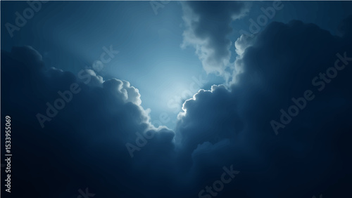 Abstract dark blue sky with light rays and a hint of smoke texture.