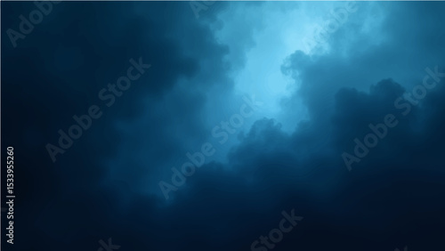 Abstract dark blue sky with light rays and a hint of smoke texture.