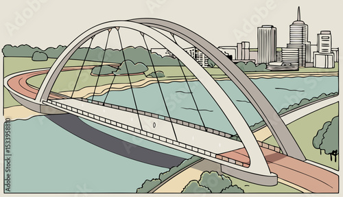 Aerial view of Elizabeth Quay Bridge, Perth, Western Australia, Australia                        