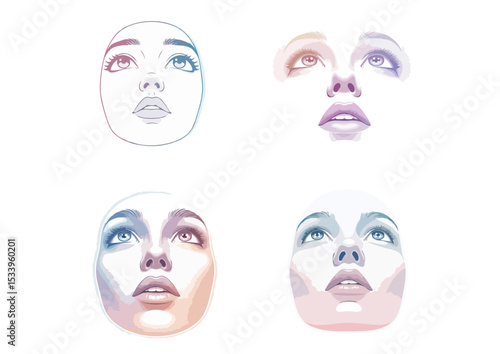 Stylized face illustration with wide eyes and softly parted lips, representing wonder and belief