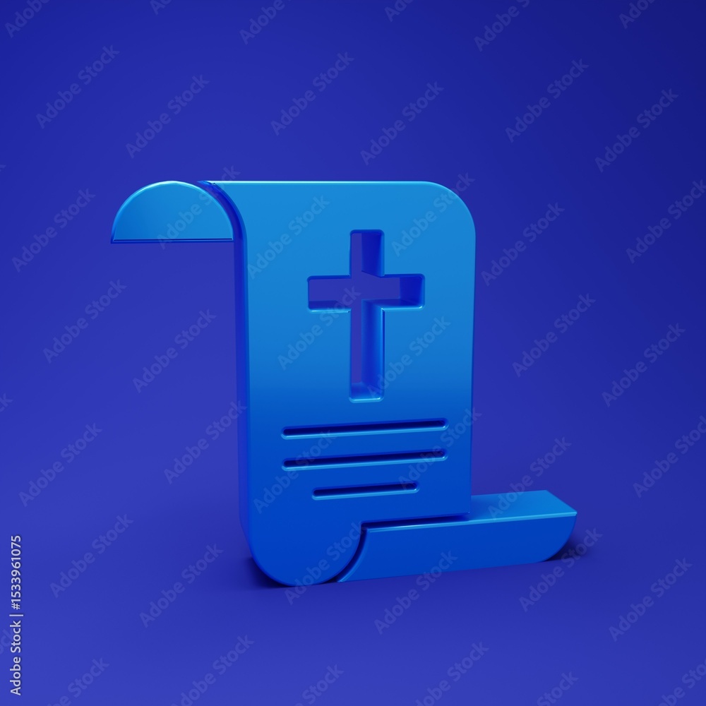 Blue Decree, paper, parchment, scroll icon icon isolated on blue background. Chinese scroll. Minimalism concept. 3D render illustration Blue Decree, paper, parchment, scroll icon icon isolated on blue background. Chinese scroll. Minimalism concept. 3D render illustration