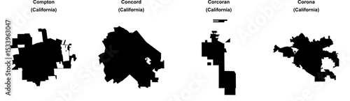 Compton, Concord, Corcoran, Corona outline maps