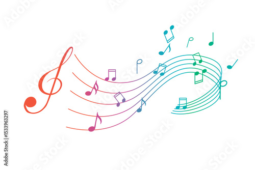 Vector illustration of flying musical notes icon,gradien
