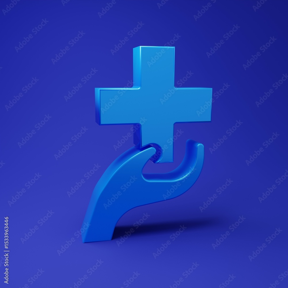 Fototapeta premium Blue Heart with a cross icon isolated on blue background. First aid. Healthcare, medical and pharmacy sign. Minimalism concept. 3D render illustration