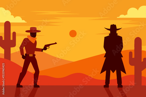 Sunset Showdown A Wild West Duel Illustration