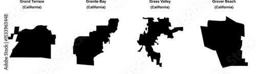 Grand Terrace, Granite Bay, Grass Valley, Grover Beach outline maps