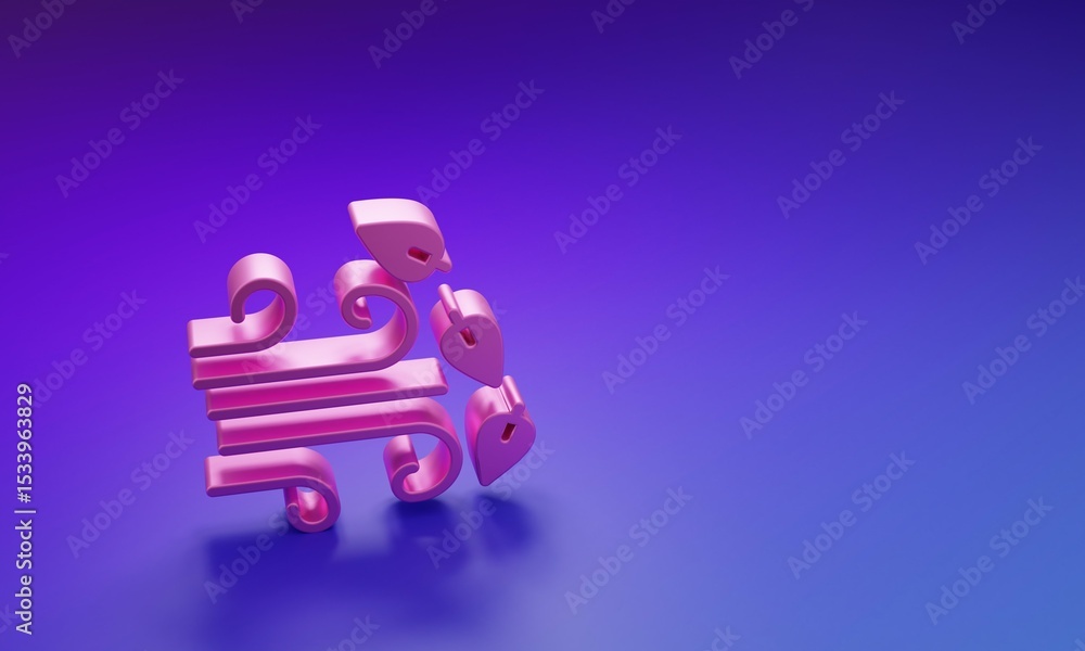 Obraz premium Pink Windy weather icon isolated on purple-blue background. Cloud and wind. Minimalism concept. 3D render illustration