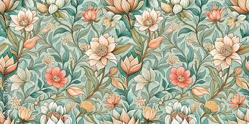 Beautiful floral pattern featuring pastel flowers and greenery.