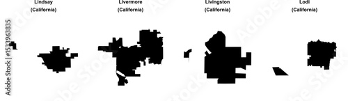 Lindsay, Livermore, Livingston, Lodi outline maps