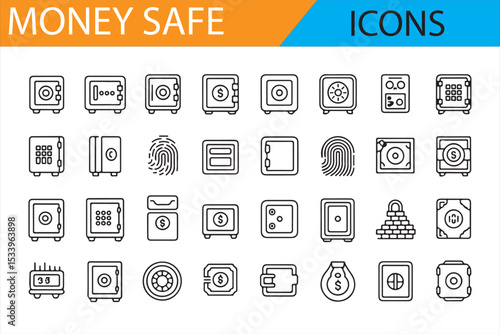 Set of Money Safe and Security Icons for Banking, Finance, and Storage Systems