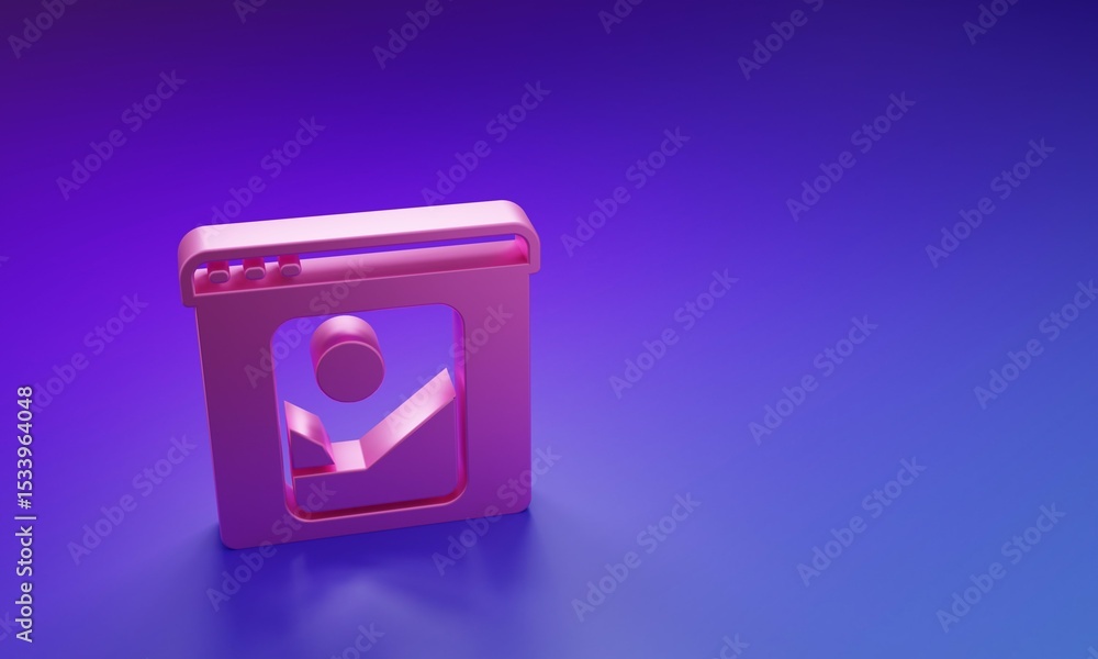 Obraz premium Pink Photo retouching icon isolated on purple-blue background. Photographer, photography, retouch icon. Minimalism concept. 3D render illustration