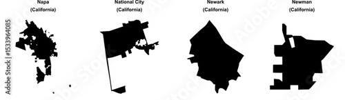 Napa, National City, Newark, Newman outline maps