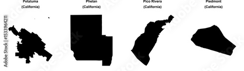 Petaluma, Phelan, Pico Rivera, Piedmont outline maps