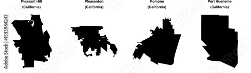 Pleasant Hill, Pleasanton, Pomona, Port Hueneme outline maps
