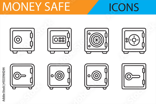 Simple Line Icons for Money Safe, Vaults, and Financial Protection

