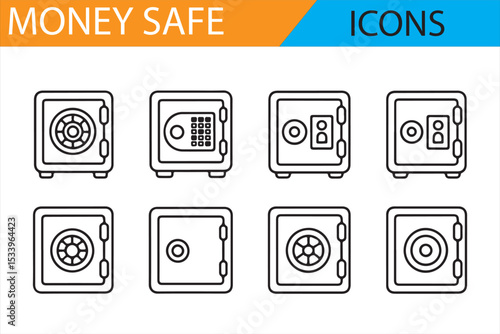 Icon Set for Money Safes, Protection, and Banking Systems
