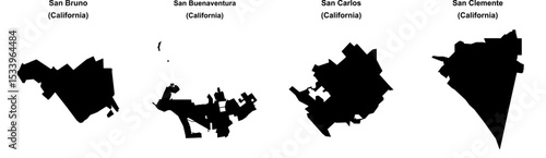 San Bruno, San Buenaventura (Ventura), San Carlos, San Clemente outline maps