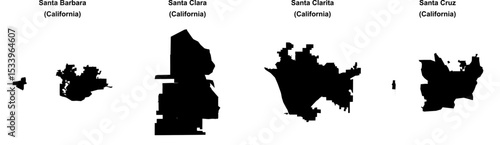 Santa Barbara, Santa Clara, Santa Clarita, Santa Cruz outline maps