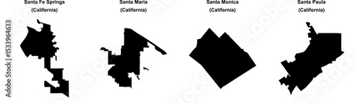 Santa Fe Springs, Santa Maria, Santa Monica, Santa Paula outline maps