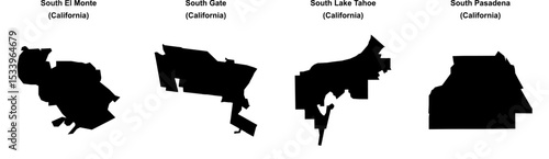 South El Monte, South Gate, South Lake Tahoe, South Pasadena outline maps