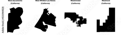 West Sacramento, West Whittier-Los Nietos, Westminster, Westmont outline maps