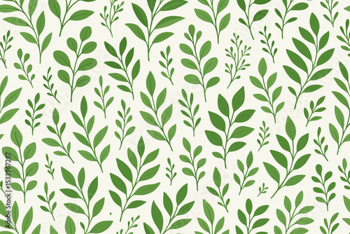 Seamless pattern with green leaves and branches. Botanical vector background with hand drawn foliage. Natural, organic, fresh, eco texture for textile, wallpaper, wrapping paper.