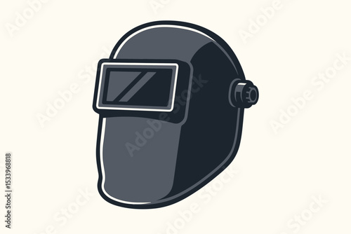 Welding mask vector illustration. Industrial safety helmet for welder. Protective equipment for metalwork and construction. Isolated safety gear icon for fabrication industry.