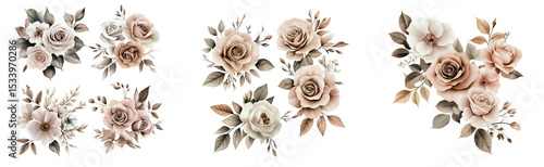 Collection of various watercolor flower clipart for wedding invitations isolated on transparent background