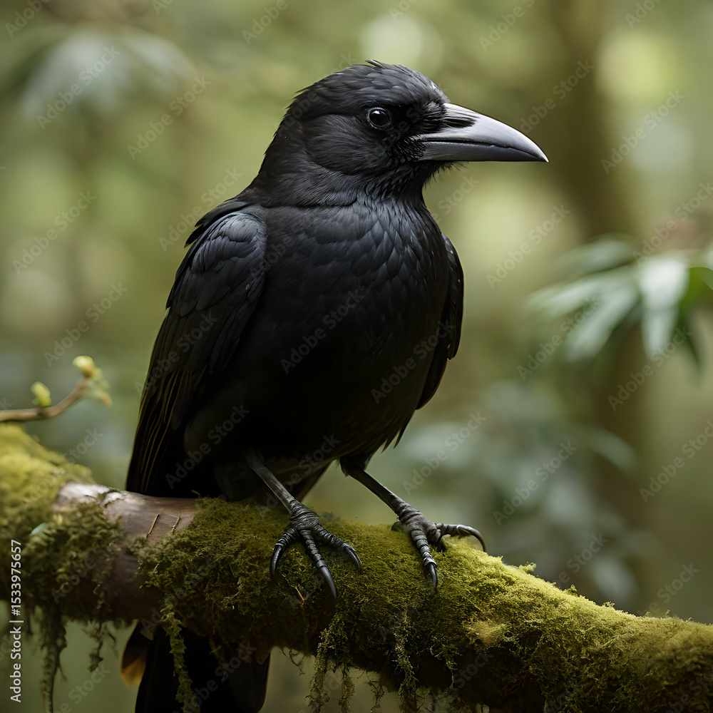 Naklejka premium raven on a branch