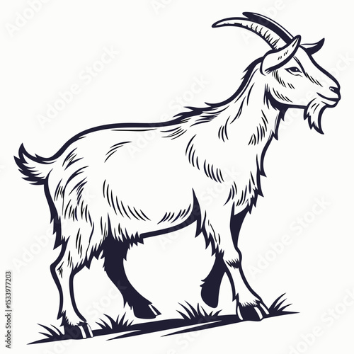 Goat Vector Art | Generative AI Linocut Silhouette Design for Stock Use