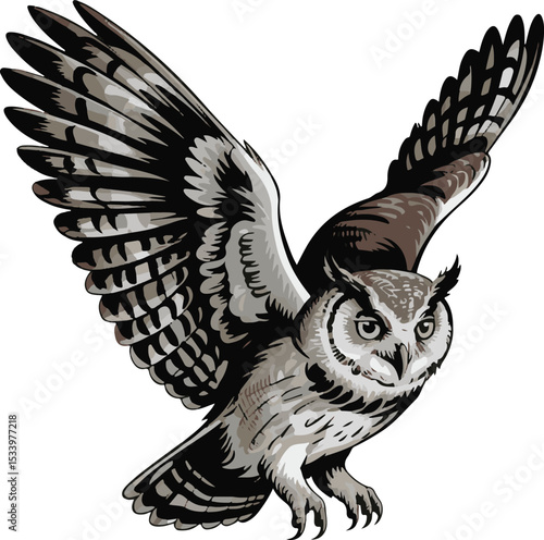 Majestic owl in flight vector illustration depicting strength and freedom with detailed wing design