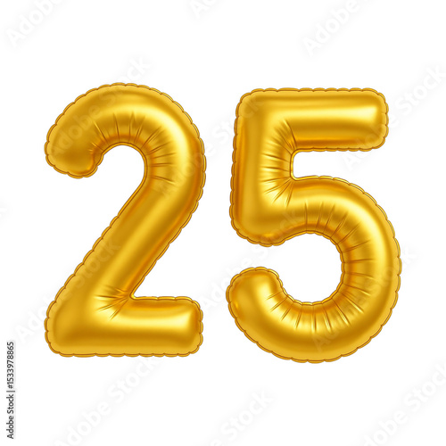 Gold number 25 balloon illustration with festive vibe, perfect for birthday greetings and celebration designs