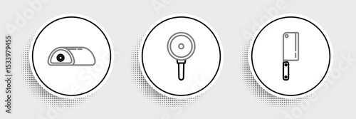 Set line Meat chopper, and Frying pan icon. Vector