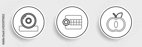 Set line Apple, Otolaryngological head reflector and Dentures model icon. Vector
