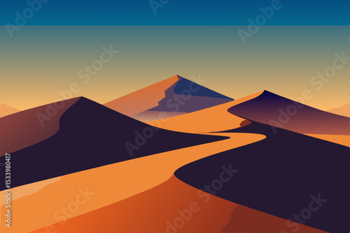 Vector desert landscape illustration with sand dunes