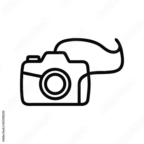 Vector Camera with Strap Line Drawing in Black and White