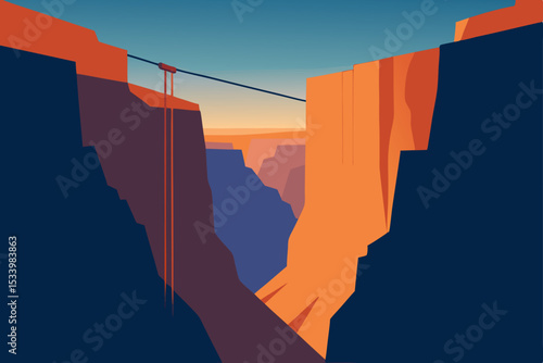 Grand Canyon landscape, desert sunset, orange cliffs, vector illustration, natural wonder