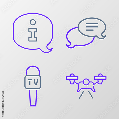 Set line Drone, Microphone, Speech bubble chat and Information icon. Vector