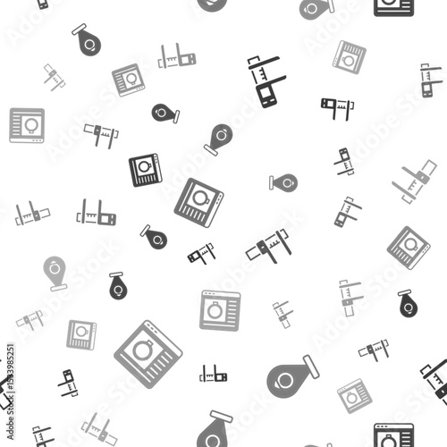 Set Calliper or caliper and scale, Jewelry store, and online shopping on seamless pattern. Vector