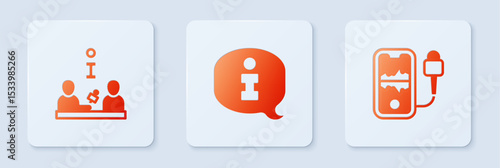 Set Information, Interview and Mobile recording. White square button. Vector