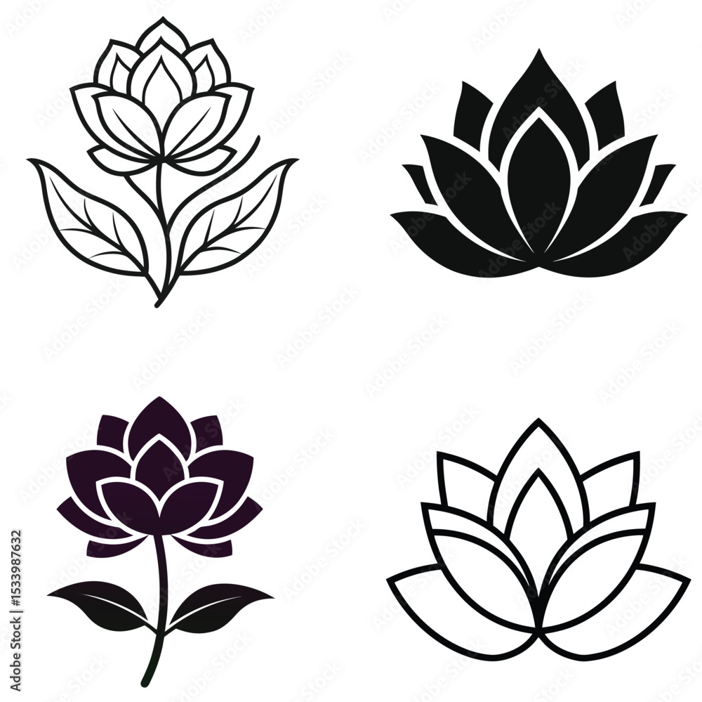 Fototapeta premium Set of lotus and flower vector