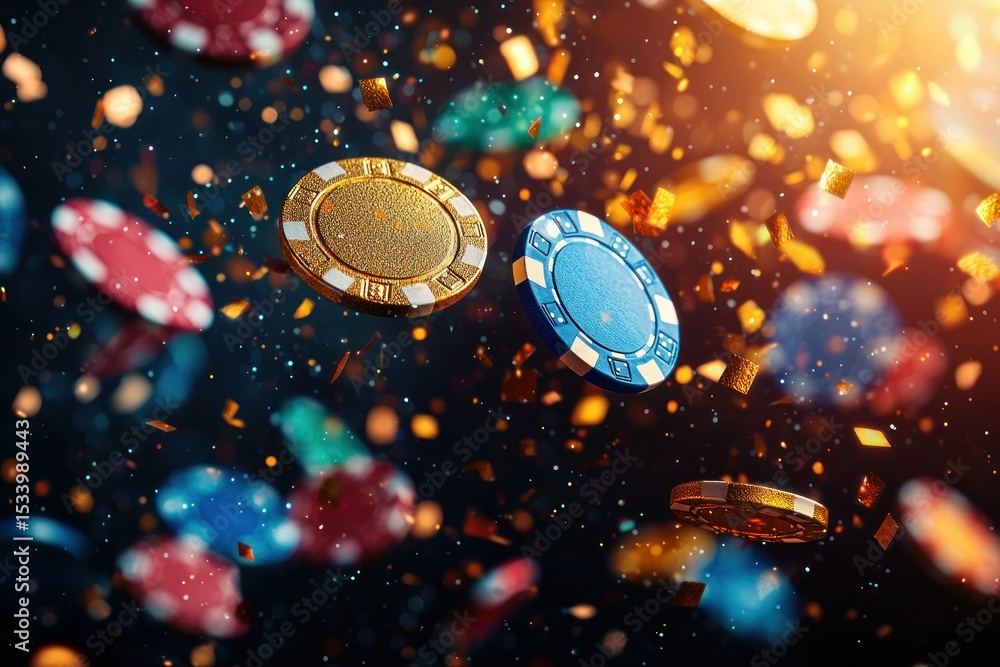 Obraz premium Casino chips and confetti in mid-air