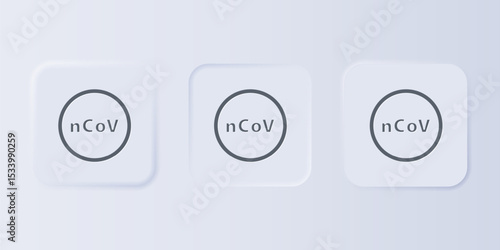 Grey Corona virus 2019-nCoV icon isolated on grey background. Bacteria and germs, cell cancer, microbe, fungi. Set icons in square buttons. Vector