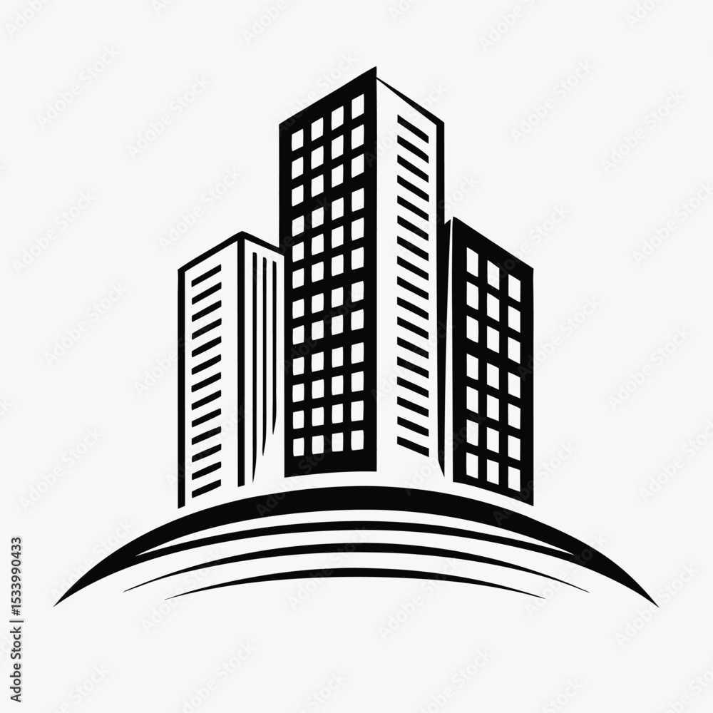 Fototapeta premium Modern Black Building Logo Icon for Real Estate and Construction Business Design