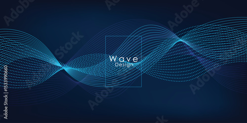 Abstract vector wave flow. Sound oscillation design. Flowing particle