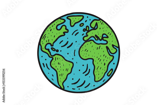 Hand drawn doodle illustration of planet Earth. Sketchy cartoon globe icon for Earth Day. Ecology and environment conservation concept. Cute world vector isolated on white.