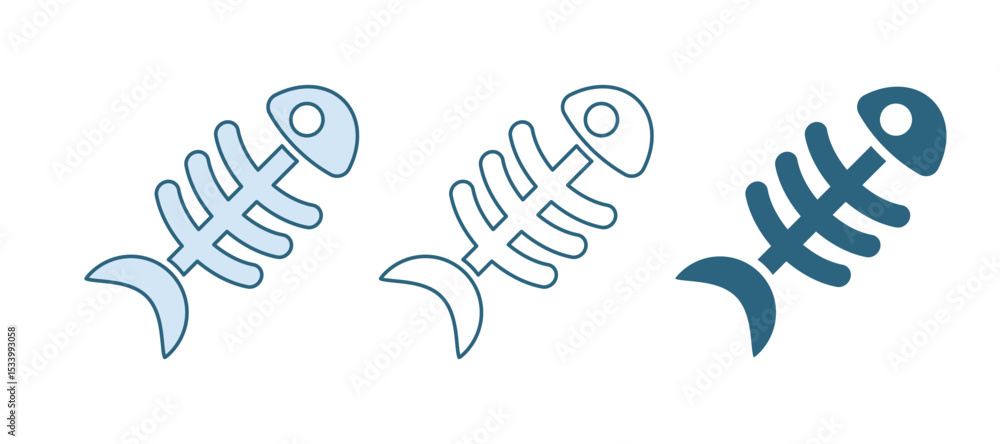 Fototapeta premium Blue Fish skeleton icon isolated on white background. Fish bone sign. Vector