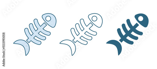 Blue Fish skeleton icon isolated on white background. Fish bone sign. Vector