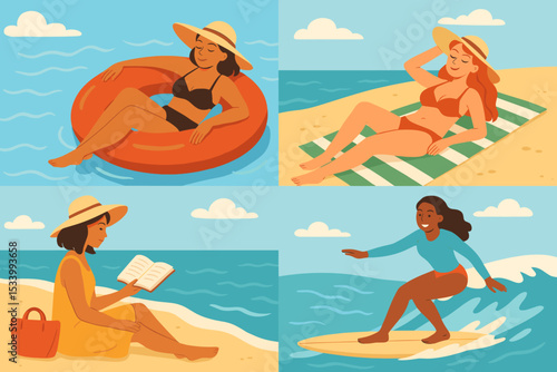 Summer vacation relaxation concept. Tropical beach holiday background. Paradise island seascape for travel and tourism banner. Peaceful sunny getaway for leisure and restful time.