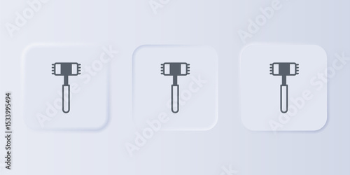 Grey Kitchen hammer icon isolated on grey background. Meat hammer. Set icons in square buttons. Vector